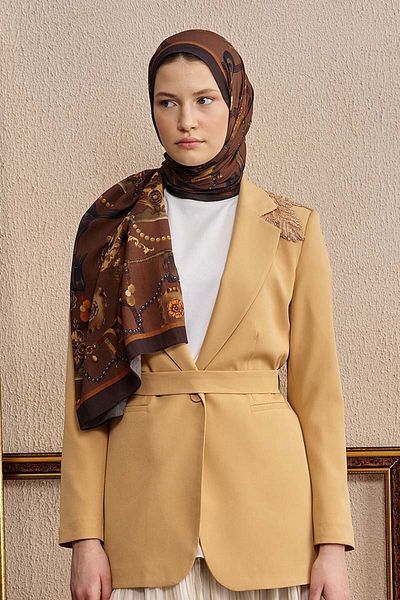 ED Scarf Βαμβακερό μεταξωτό σάλι Baraque - Καφέ