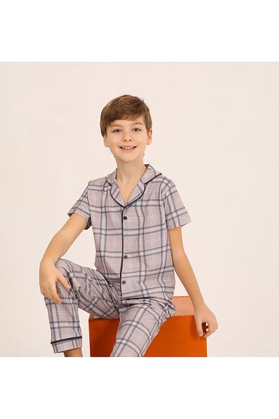 vitmo Boy's Buttoned 100% Cotton Pajama Set Cooper