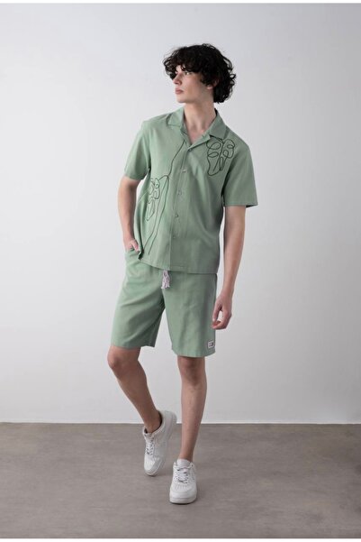 LOCO LOCO Young Boy Soft Textured Embroidered Linen Shorts Shirt Suit