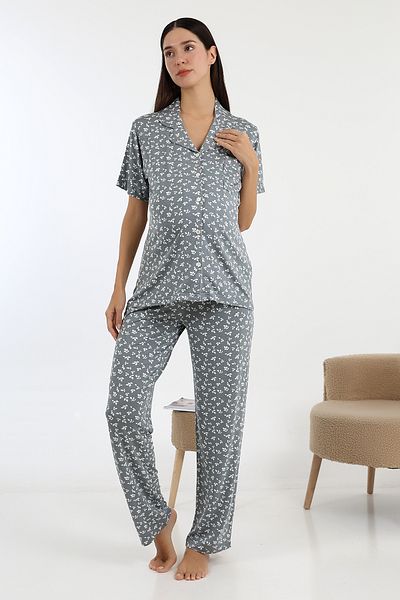 LİKAPA Likapa Buttoned Front Maternity Short Sleeve Pajama Set