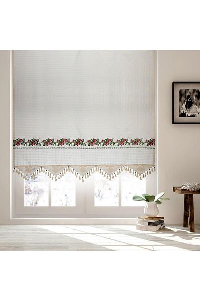 Demirhan Perde Red Cross Stitch Natural Cotton Linen Buldan Handwork Bohemian Authentic Curtain