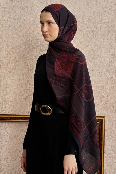 ED Scarf Celebrity Sable Şal - Bordo Siyah