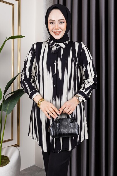Sfg Life Moda Women's Hijab Clothing & Sportswear Suitable Front Button Detail Stylish Patterns Woven Viscose Shirt-Tunic