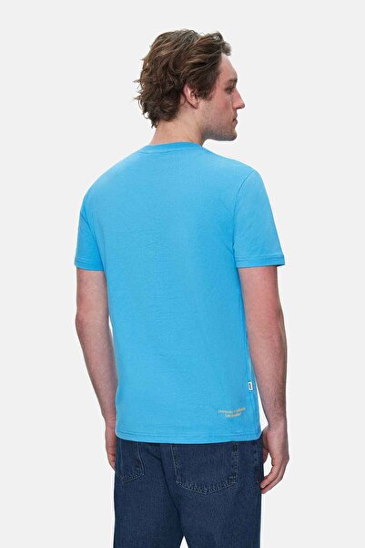 UCLA GAYLEY Mavi Bisiklet Yaka Baskılı Standard Fit Erkek Tshirt