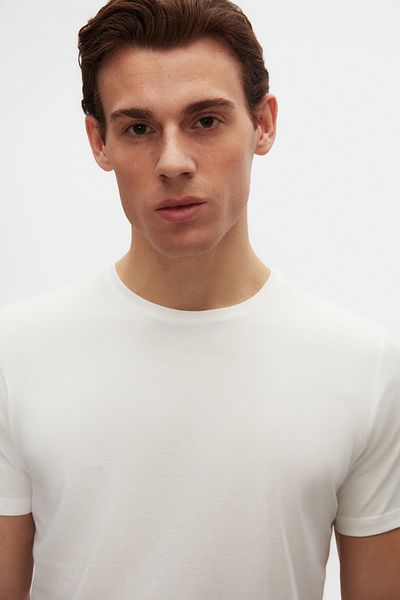 D'S Damat Μπλουζάκι Slim Fit White Crew Neck 100% βαμβακερό που αναπνέει
