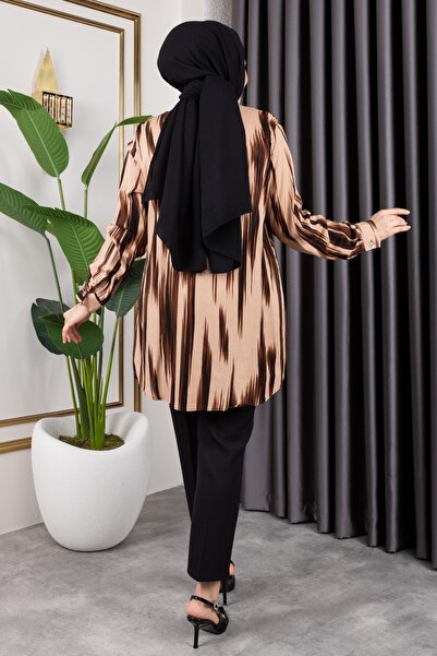 Sfg Life Moda Κομψά μοτίβα υφαντό πουκάμισο-τουνίκ με λεπτομέρεια με κουμπί στο μπροστινό μέρος, κατάλληλο για γυναικεία ρούχα Hijab και αθλητικά ρούχα