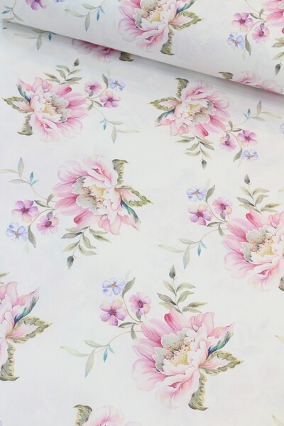 Vera Pembe Tropikal Çiçek Dijital Baskı Nevresimlik Poplin Kumaş