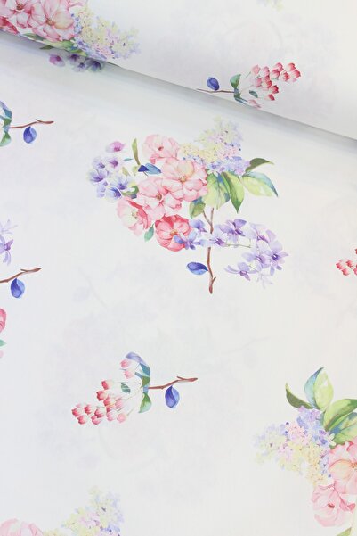 Vera Lila Pembe Çiçek Dalı Dijital Baskı Nevresimlik Poplin Kumaş