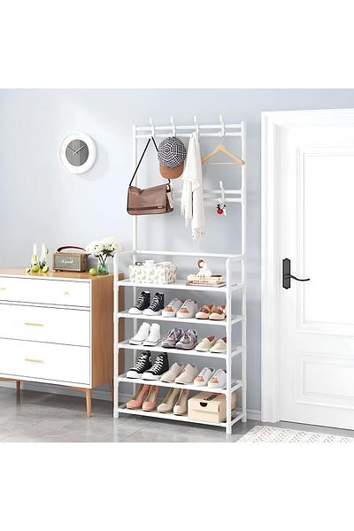 smart home 5-Tier Multifunctional Clothes Rack with Storage and Shoe Organizer Shelves, White