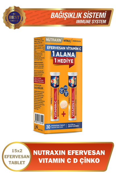 Nutraxin Vitamin C D Zinc 15 Efervesan Tablet - 2 adet 2'li Paket