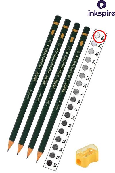 inkspire 8H Art Pencil Graduated Pencil 4Pcs Fatih Technical Drawing Numbered Black Pencil Lead Sketching Pencil Set