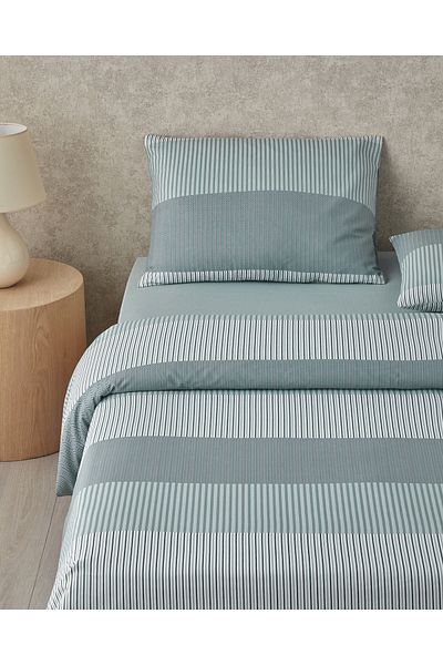 English Home Modern Strip Easy-Iron Single Duvet Cover Set 160X220 cm Green