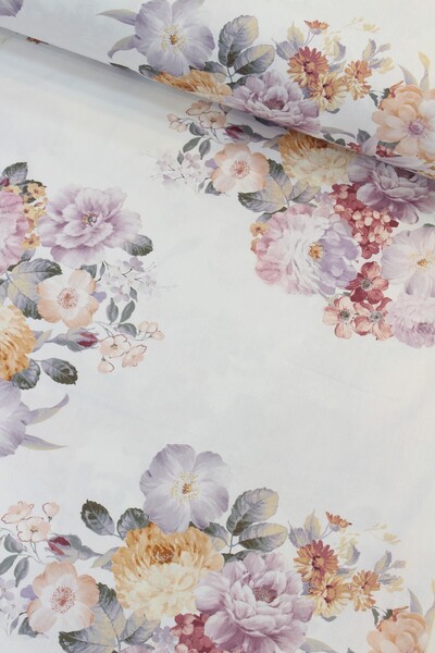 Vera Kahve Gri Çiçek Arajman Dijital Baskı Nevresimlik Poplin Kumaş