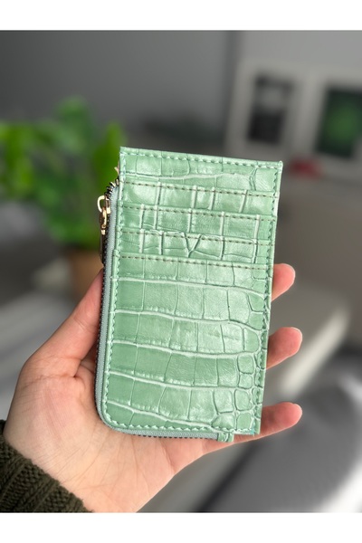 ilknurbutik Çağla Yeşili Kadın Kroko Desenli Kartlık Cüzdan