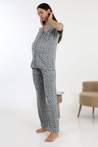LİKAPA Likapa Buttoned Front Maternity Short Sleeve Pajama Set