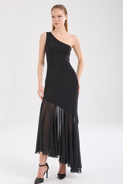 By Yaren Yazıcı One Shoulder Hem Chiffon Detail Design Evening Dress Wedding Wedding Party Graduation Dress