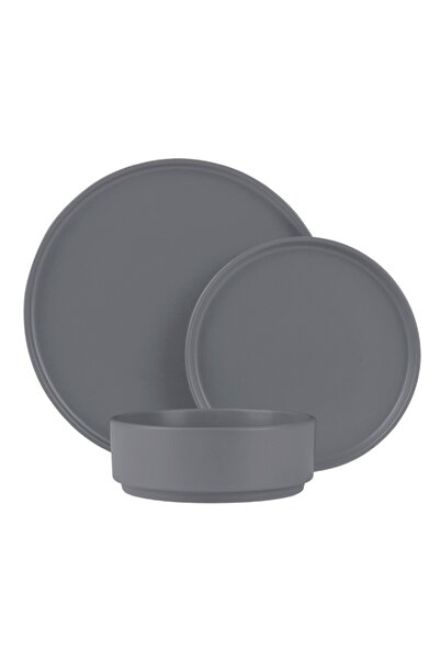 Berlinger Stoneware Gray Dinner Set Dining Set 18 Plates Aspen Collection Farfurii Dishwasher Microwave Safe