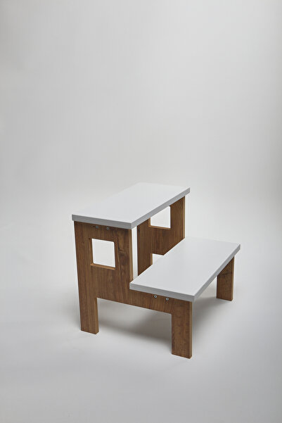 TALASCH Ahşap MDF Merdiven Basamak.Tabure.Banyo Mutfak Wc Doğal Ceviz Beyaz