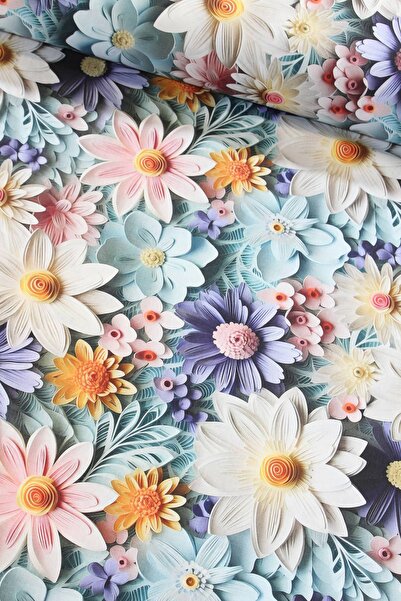 FAAL Papatyalar 3 Boyutlu Dijital Baskı Nevresimlik Poplin Kumaş