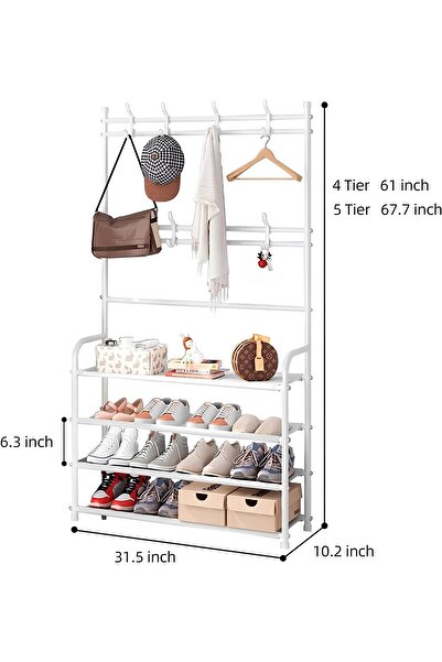 smart home 5-Tier Multifunctional Clothes Rack with Storage and Shoe Organizer Shelves, White