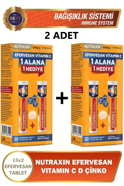 Nutraxin Vitamin C D Zinc 15 Efervesan Tablet - 2 adet 2'li Paket