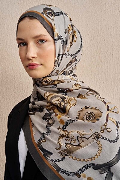 ED Scarf Pamuk İpek Baraque Şal - Gri
