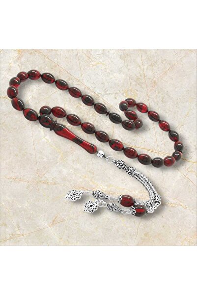 İnan Tesbih مختلط اللون النار العنبر Beyzi نموذج الفضة شرابة مسبحة الصلاة