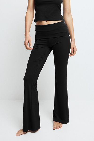 VODENS Black Melange Ultra Soft Flared Trousers - Spanish Leg Jersey