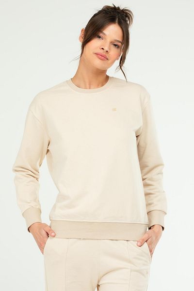 speedlife Μπεζ Oversize Basic Cotton Crew λαιμόκοψη μακρυμάνικο γυναικείο φούτερ SC1241