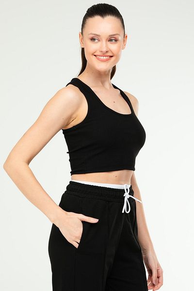speedlife Black Slim Fit Basic Camisole Strap Sleeveless Women's Crop Top Sc1242