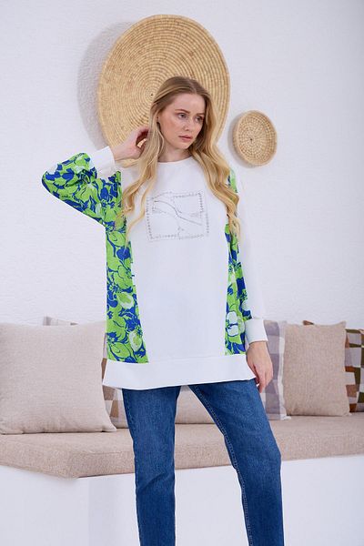 Moodbasic Patterned Satin Detail Crepe Tunic (Mb21.308)