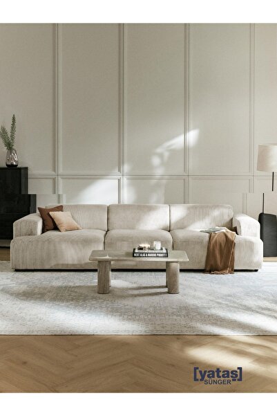 Mobilya Stant Most Mollista 3 Modül Kanepe Koltuk Ekru Fitilli Kadife Kumaş Y...