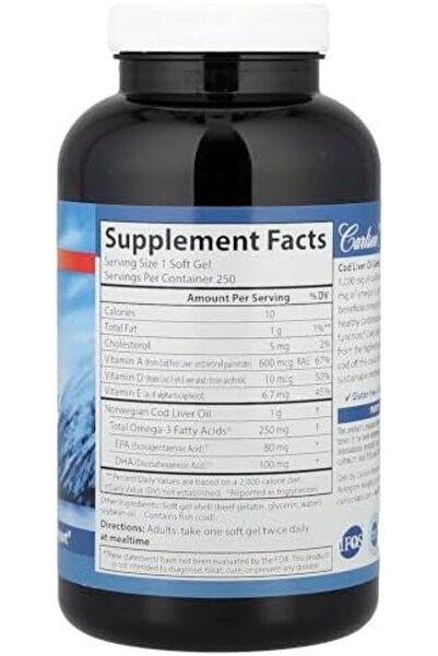 Carlson Norwegian Cod Liver Oil, 100 Softgels