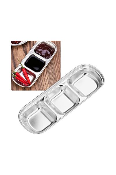 abnturk 3 Bölmeli Gümüş Renk Paslanmaz Çelik Sosluk Reçellik Lokumluk Çerezli...
