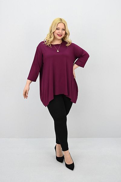Koza Butik Women's Plus Size Three Quarter Sleeve Asymmetrical Cut Tunic 1964-25