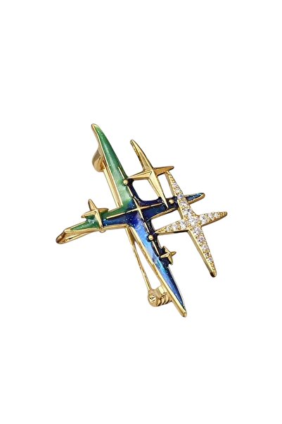 BeyzHal Kadın Kutup Yıldızı Temalı Işıltılı Taşlı Altın Renk Broş