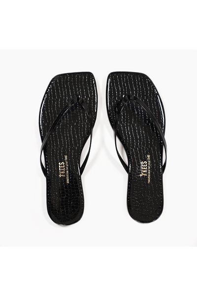 Tkees Women's Crocodile Black Square Toe Daily Stylish Slippers
