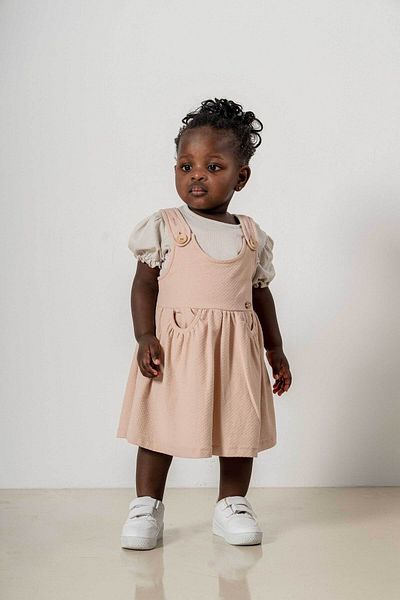 bombe Baby Kids Beige Cotton Comfortable Dress Trend Fashion Girls' Dress Trend Bottom Top Set