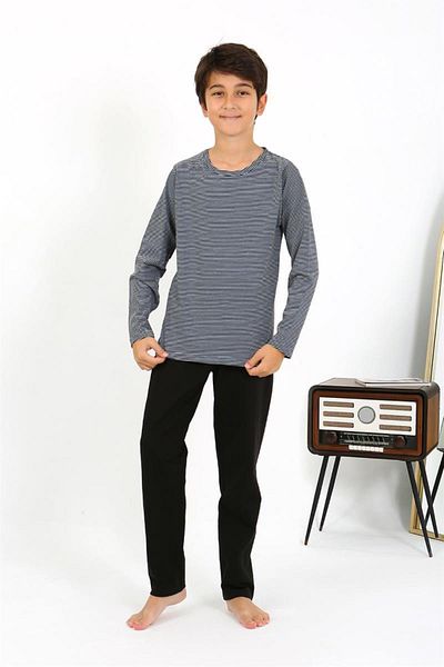 Celira Boy's Long Sleeve Combed Cotton Pajama Suit Gray