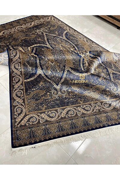 DİLEK HALI DIORA KUMKAPI 8091 B MAVI HARDAL 150 TARAK İPEK DOKUMA MAKİNE HALISI.