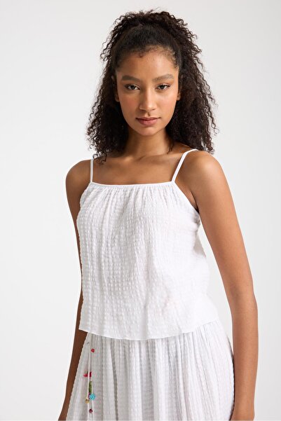 White By Nature Askılı Gofre Bluz