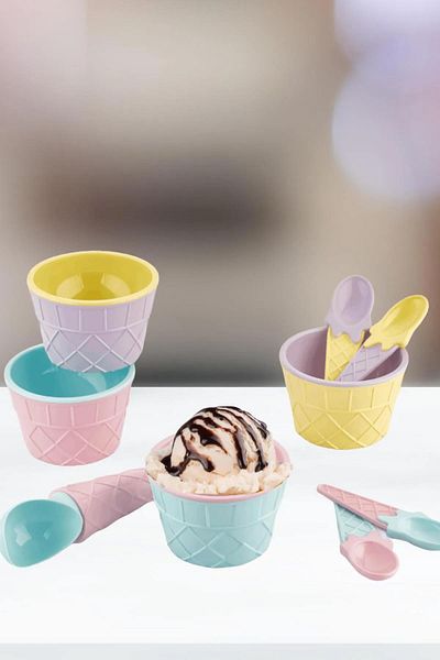 HOMENIVA Carnival 9 Piece Ice Cream Set - Ice Cream Bowl Spoon Set