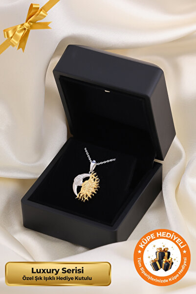 Lucente Jewellery Luxury Serisi Işıklı Hediye Kutulu 925 Ayar Gümüş Kaplama Kolye Güneş & Ay Kolyesi