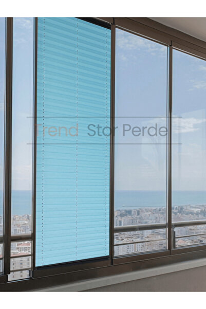 TREND STOR PERDE Mavi Plise Katlanır Cam Balkon Perdesi - Ofis Perdesi - Salo...