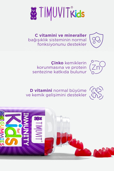 TIMUVIT Immunity For Kids 60 Gummies | Çocuklar İçin Çiğnenebilir Bağışıklık Desteği
