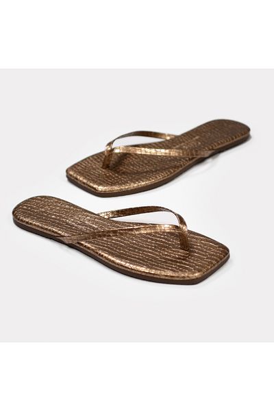 Tkees Women's Crocodile Gold Square Toe Daily Stylish Slippers