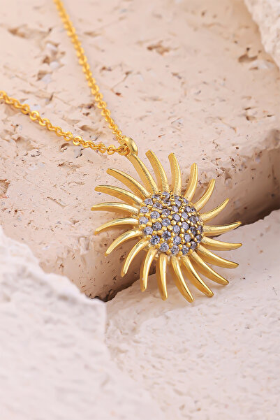 Lucente Jewellery Luxury Serisi Işıklı Hediye Kutulu 925 Ayar Altın Gümüş Kaplama Antik Mısır Güneş Güneşli Kolye