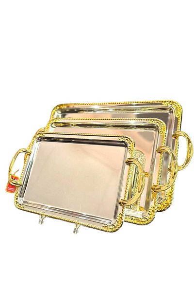 aljahwari 3piece serving tray set, shiny gold