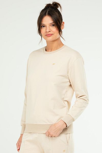 speedlife Μπεζ Oversize Basic Cotton Crew λαιμόκοψη μακρυμάνικο γυναικείο φούτερ SC1241