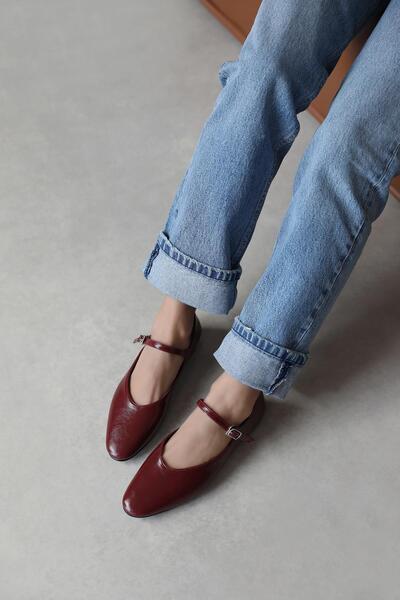 STRASWANS Leroy Kadın Kırışık Deri Babet Açık Bordo